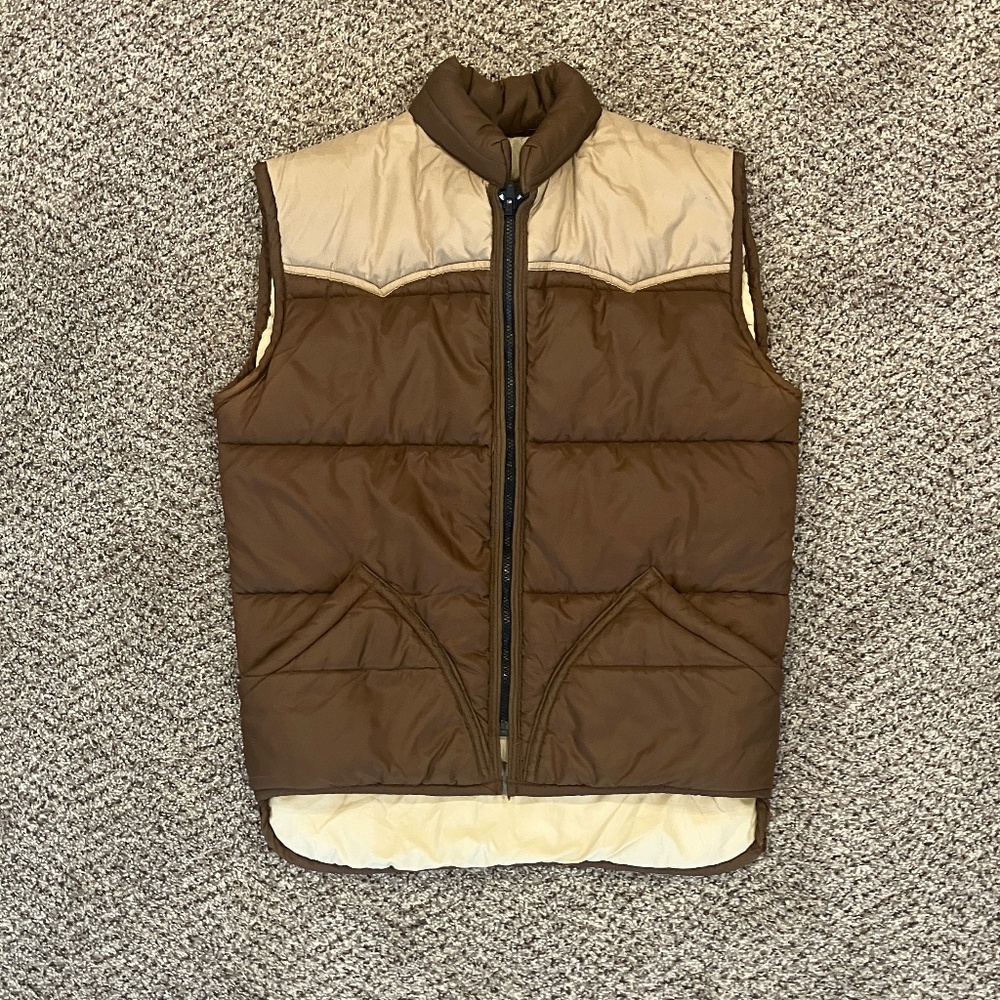 Vintage 1970's Stearns brown and tan western puffer vest sz M